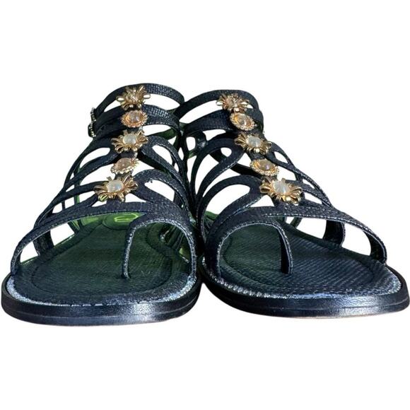 NWT Sam Edelman Tianna Floral Accent Gladiator Sandals Black Woven Women's 8.5 - Picture 7 of 16